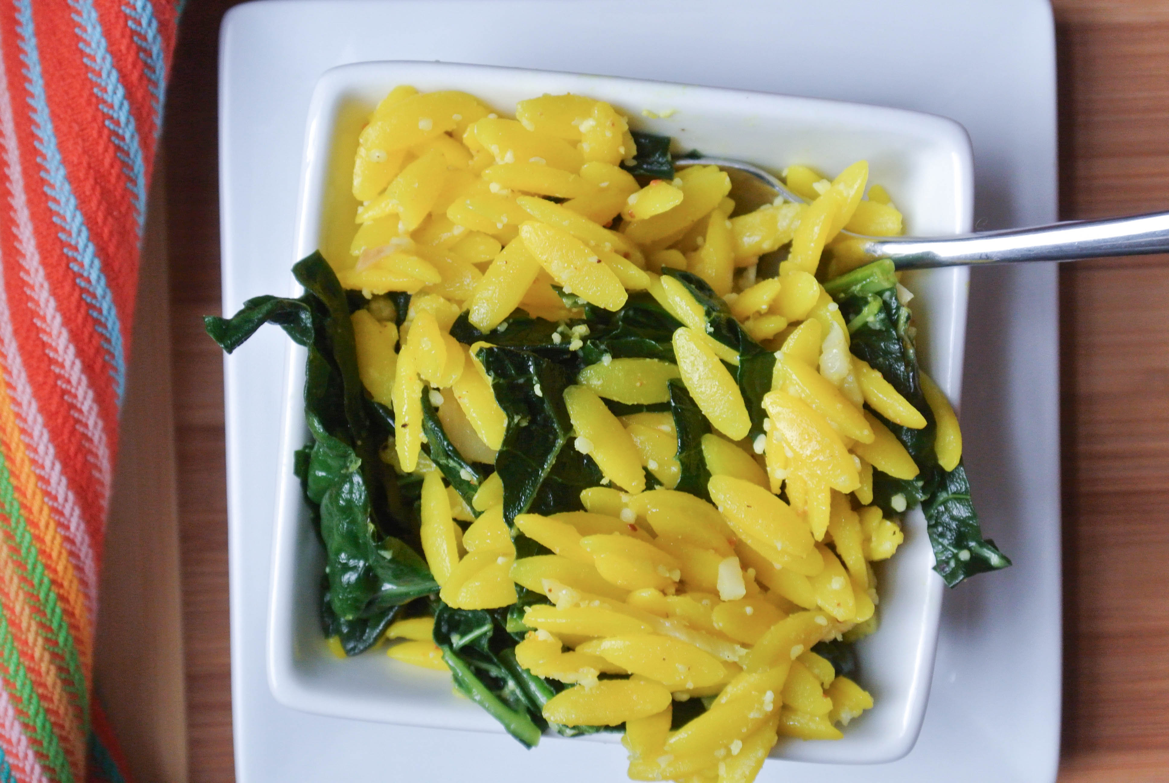 Lemon Kale Orzo with Garlic & Breadcrumbs