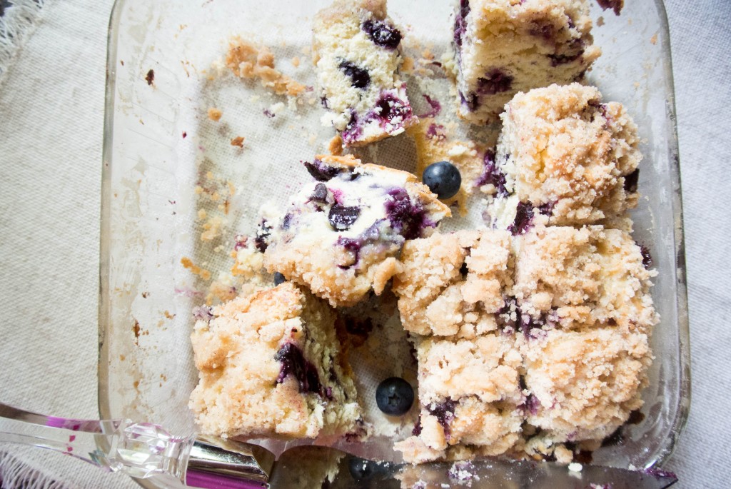 Ga's Easy Blueberry Cake by My Utensil Crock. You will love the easy batter, fresh blueberries, and thick cinnamon crumb.