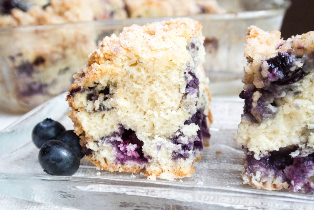 Ga's Easy Blueberry Cake by My Utensil Crock. You will love the easy batter, fresh blueberries, and thick cinnamon crumb.
