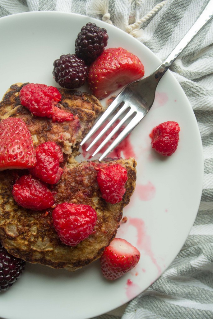 Oat flour pancakes with fresh roasted fruit syrup ~ by My Utensil Crock