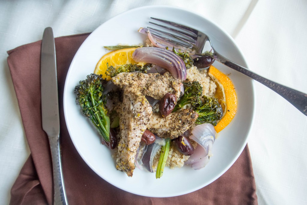 Roasting Pan Meal with Za'atar Chicken, Broccolini, and Oranges by My Utensil Crock