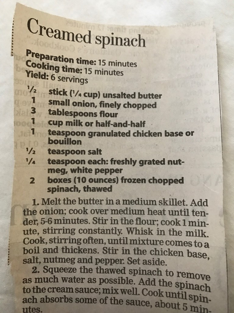 Ga's Creamed Spinach Newspaper Recipe