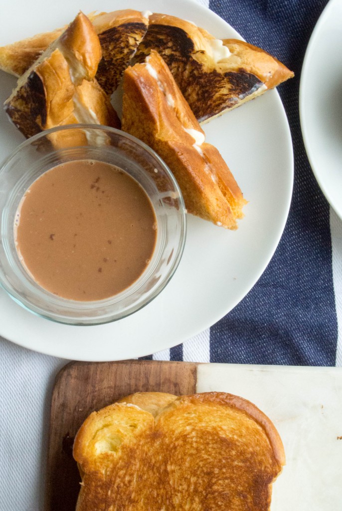 Marscapone Grilled Cheese Sandwiches with Hot Chocolate Soup ~ by My Utensil Crock