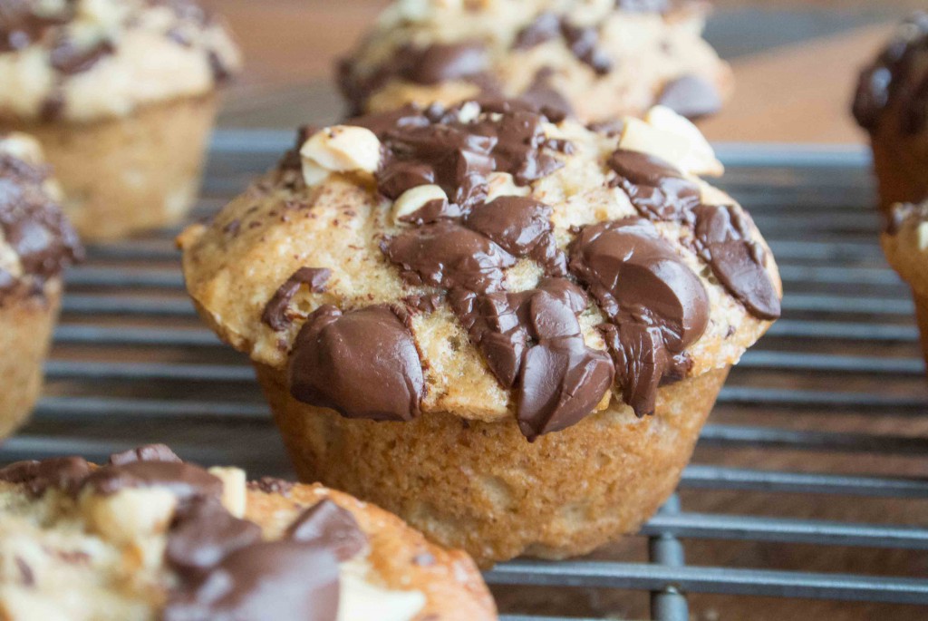 Dark Chocolate Peanut Butter Banana Bread Muffins- ~ by My Utensil Crock