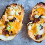 Potato Skins with Cheese, Chives + Bacon